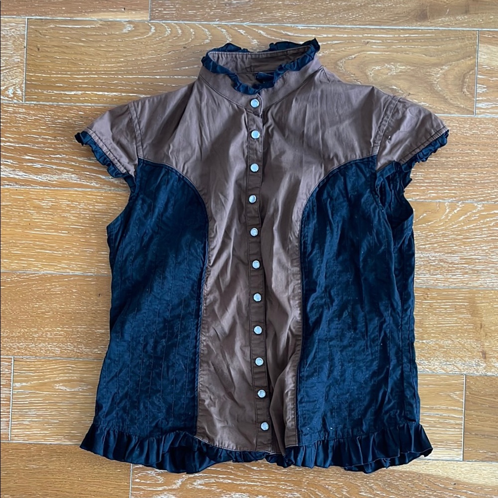 Shawna Hofmann Brown and Black Button Down Shirt western top